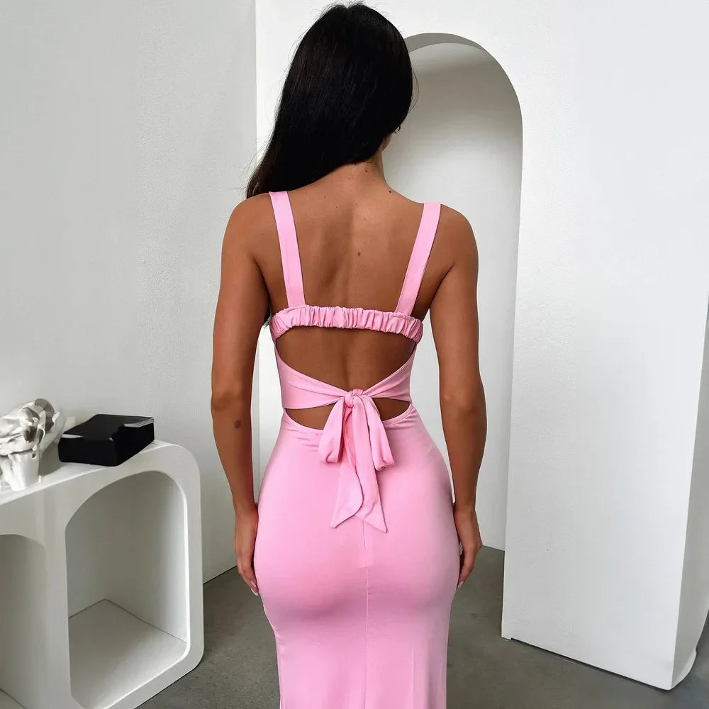 Maxi dress with back tie and slit decoration - Penelope