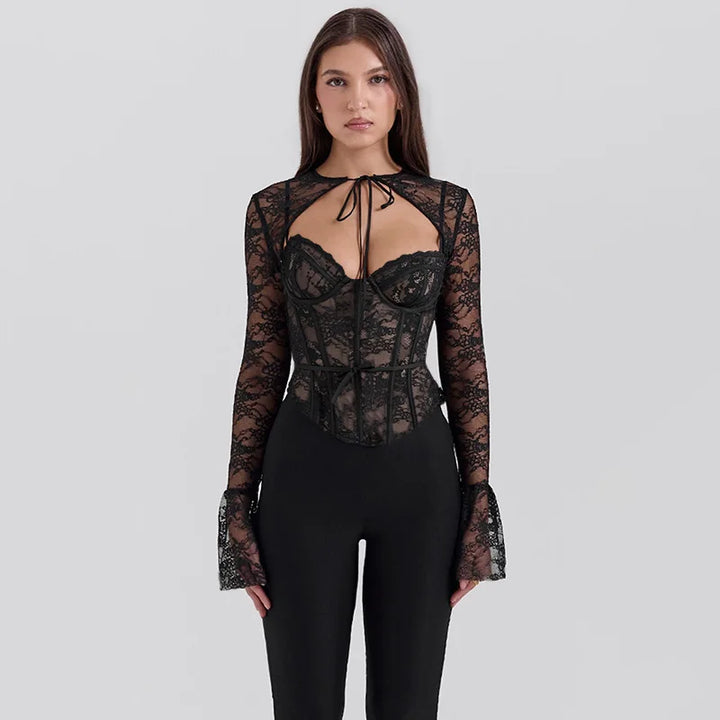 Lace corset top with lace sleeve decoration - Mila