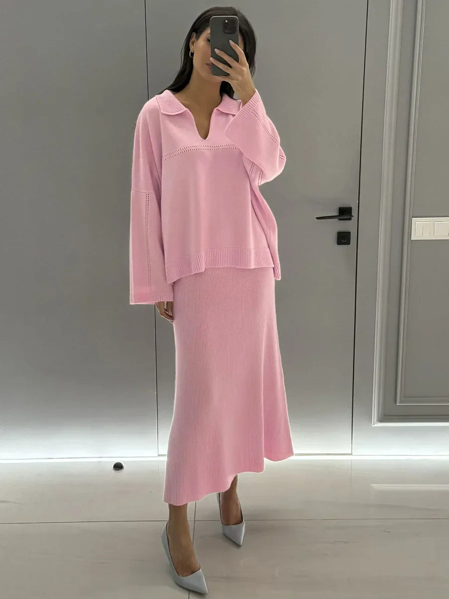 Loose two-piece knitted set maxi skirt and top - Shilav
