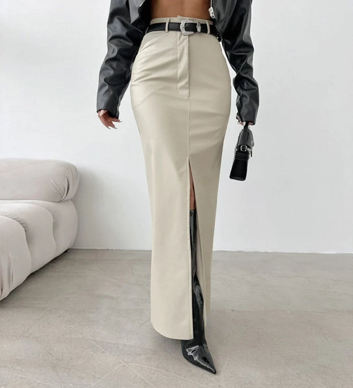 Maxi faux leather skirt with slit design - MAGEN