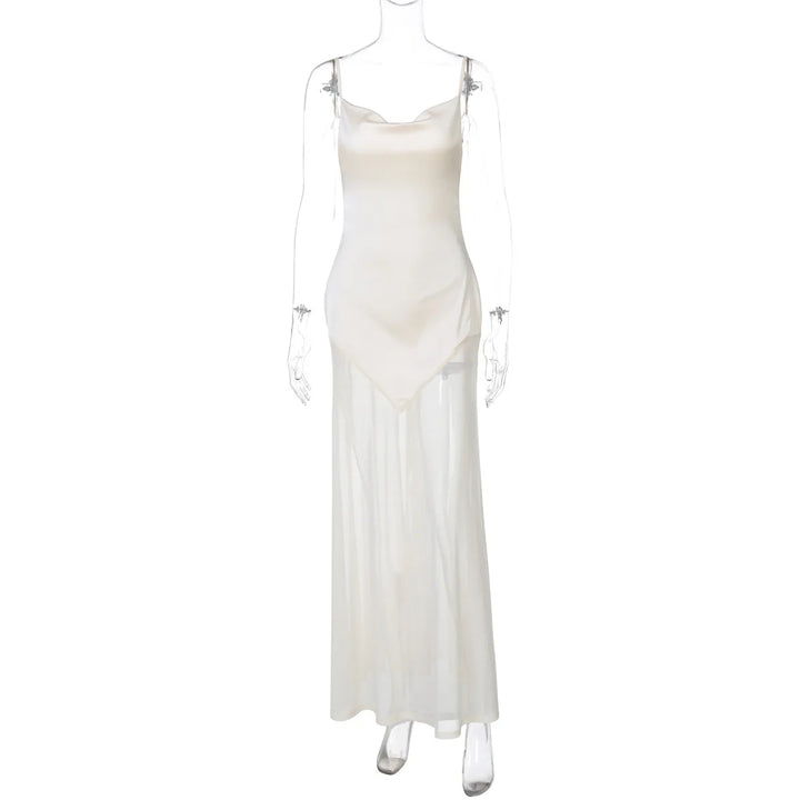 Maxi Satin Dress with Chiffon Detail and Open Back - Gracie