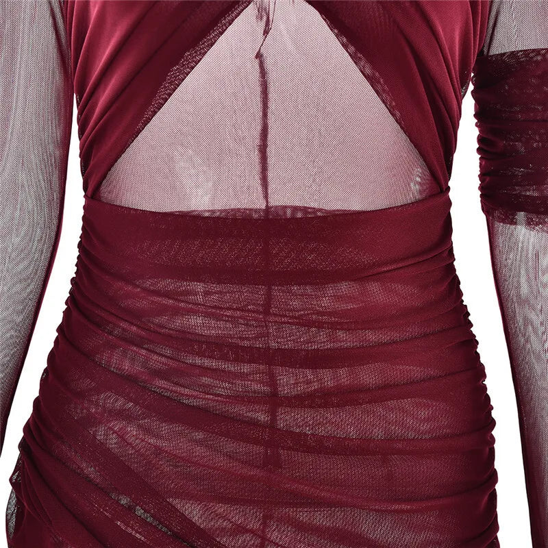 Mesh maxi dress with ruching design - Gvan