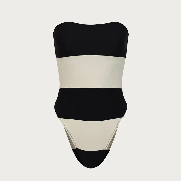Strapless High-Cut Swimsuit with Thick Stripes - Bar