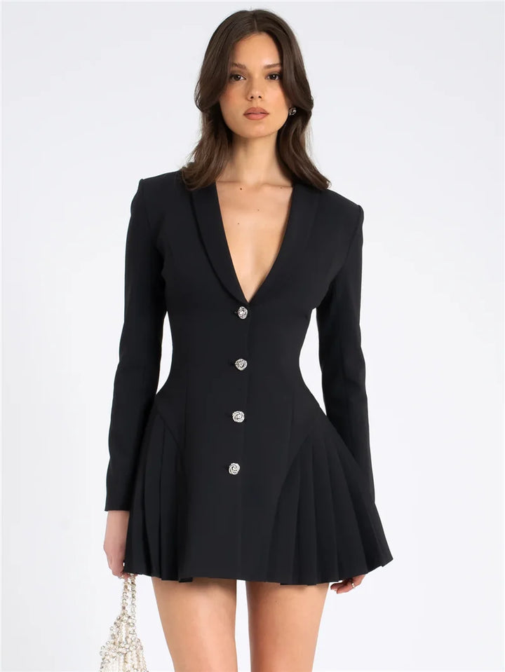 Tailored Mini Dress with Diamond Button Detail - EMMA