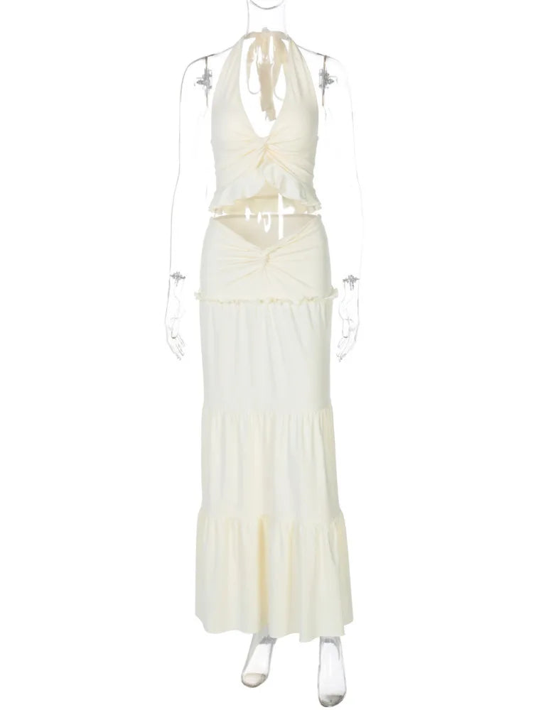 Two-piece set maxi skirt and neck tie top - Lorenza