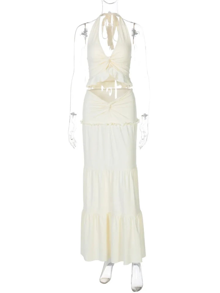 Two-piece set maxi skirt and neck tie top - Lorenza