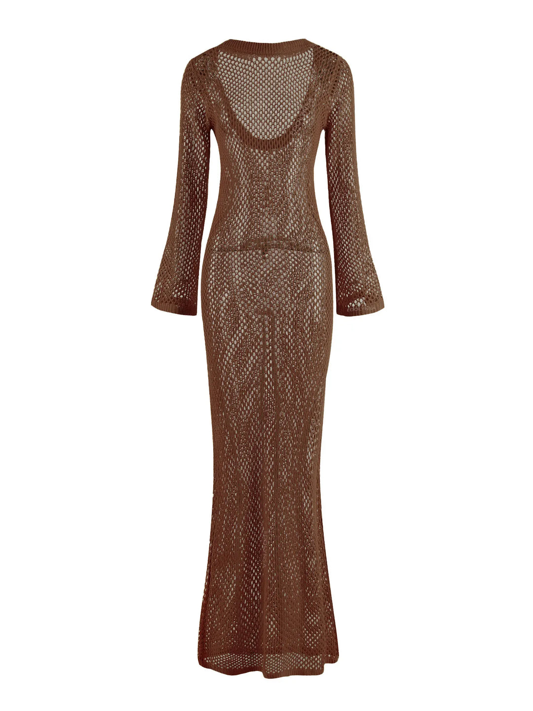 Mesh Maxi Beach Dress with Open Chest/Back - Amber