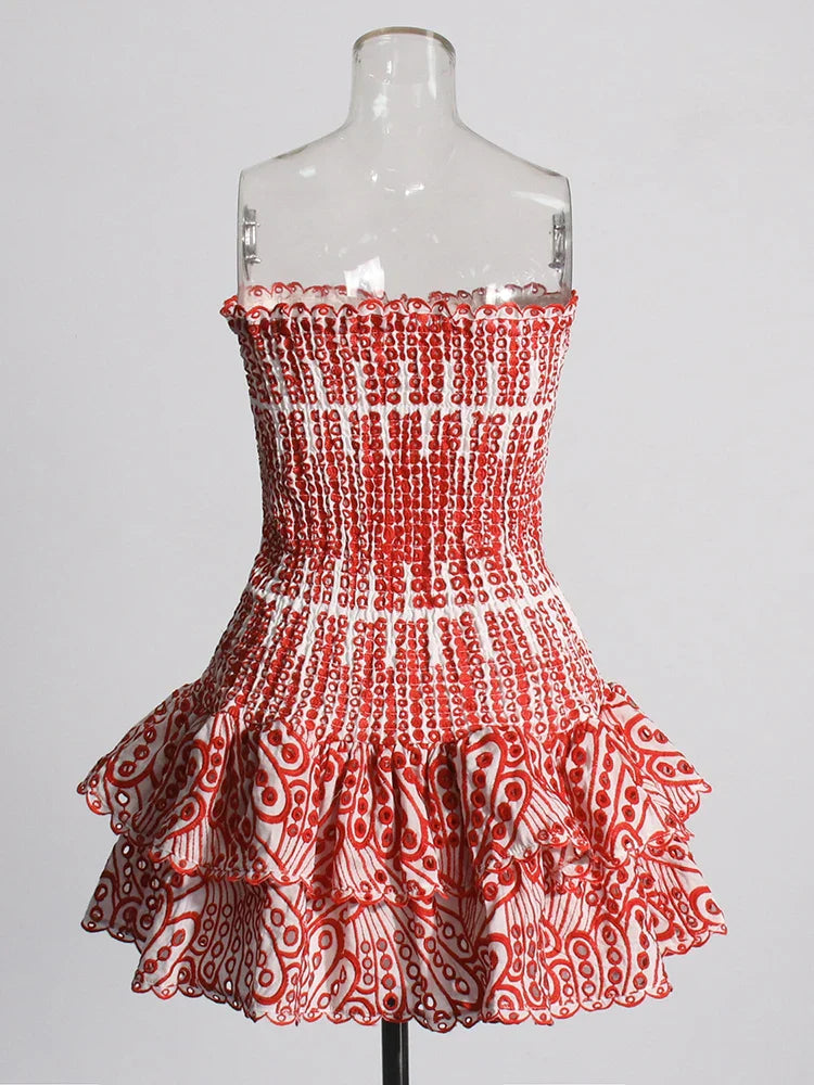 Strapless Mini Dress with Ruching and Ruffle - Diane