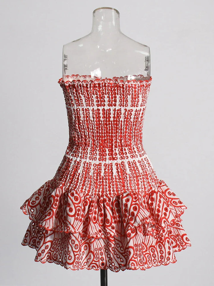 Strapless Mini Dress with Ruching and Ruffle - Diane