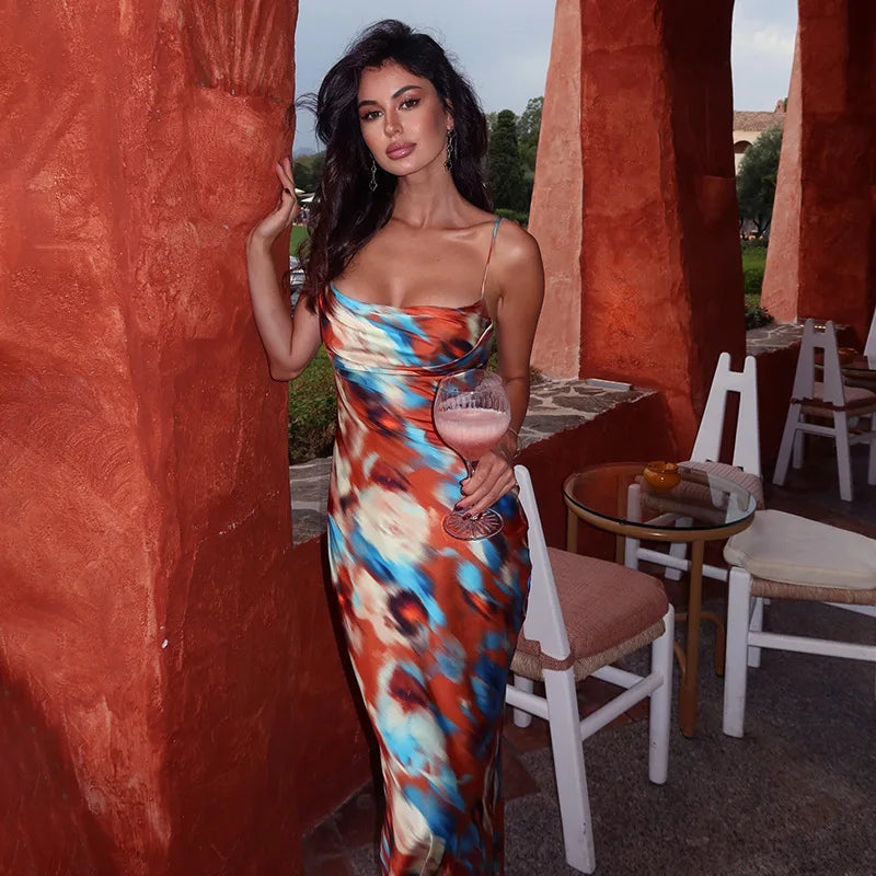 Colorful Satin Maxi Dress - Skylar
