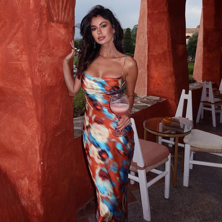 Colorful Satin Maxi Dress - Skylar