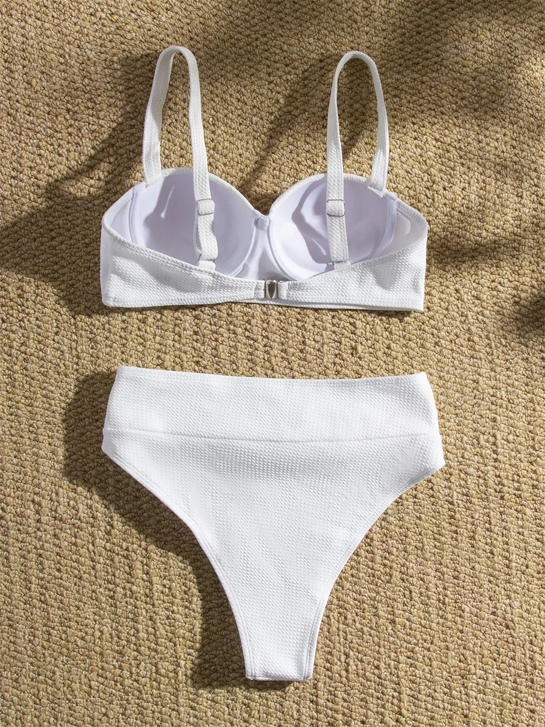 Waffle Fabric Bikini with Belt Decoration and Push-Up Bra - Nadia
