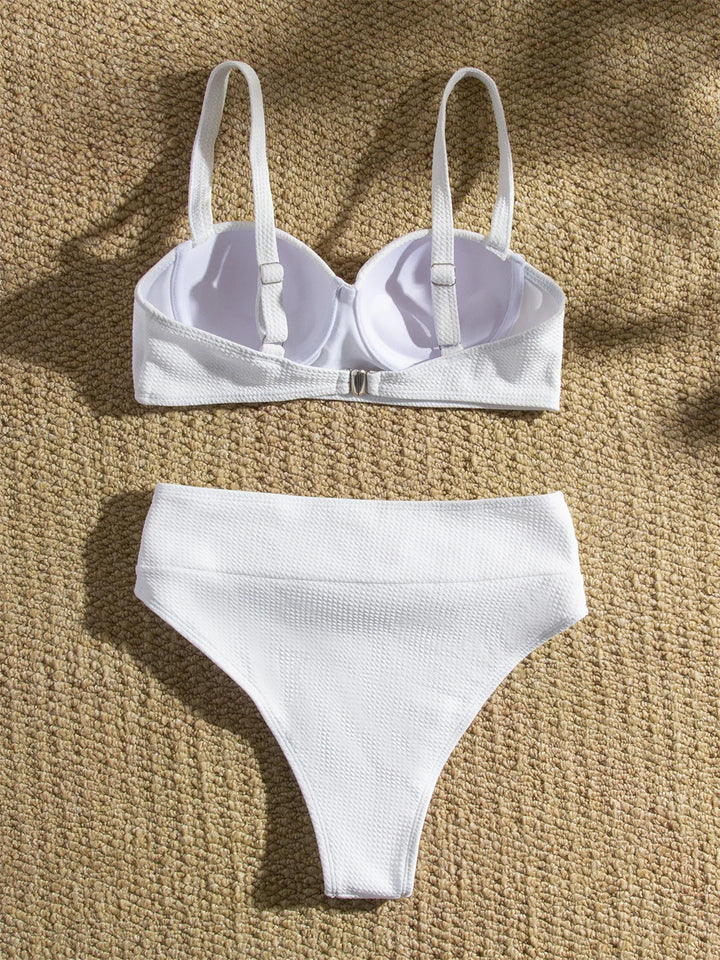 Waffle Fabric Bikini with Belt Decoration and Push-Up Bra - Nadia
