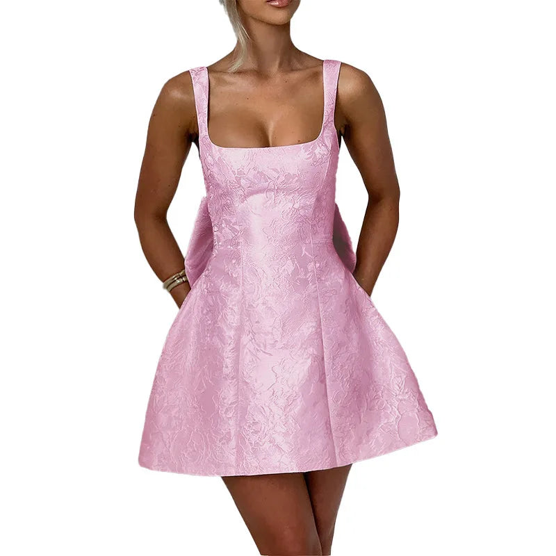 Mini dress with floral illustration print and bow detail on the back - Louisa