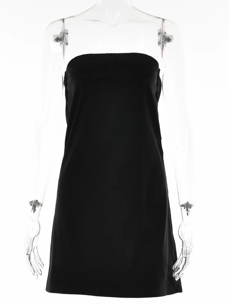 Strapless satin mini dress - Sky