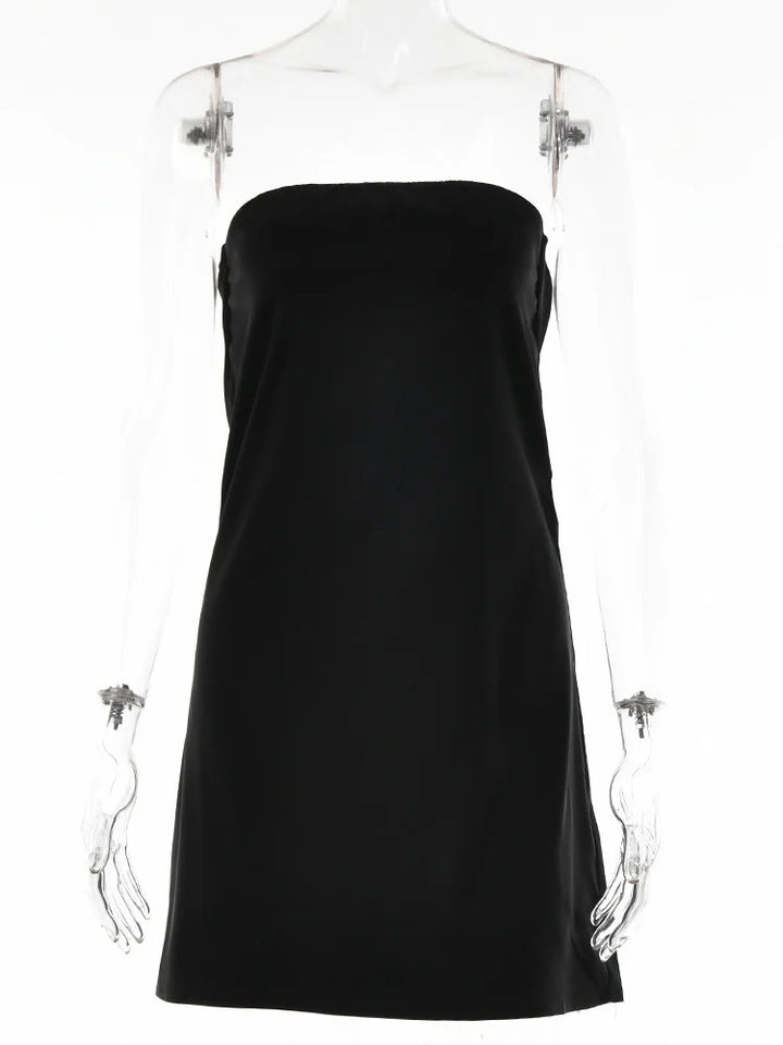 Strapless satin mini dress - Sky
