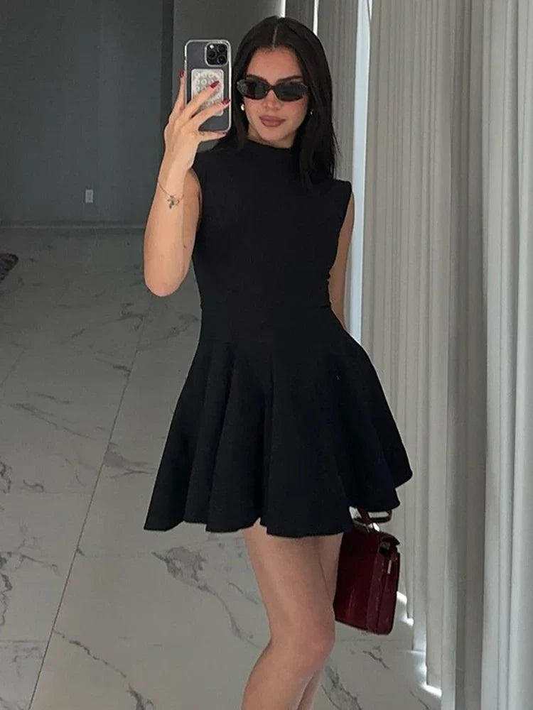 Ruffled Mini Dress with A-Line Cut and Half Turtleneck - Riley