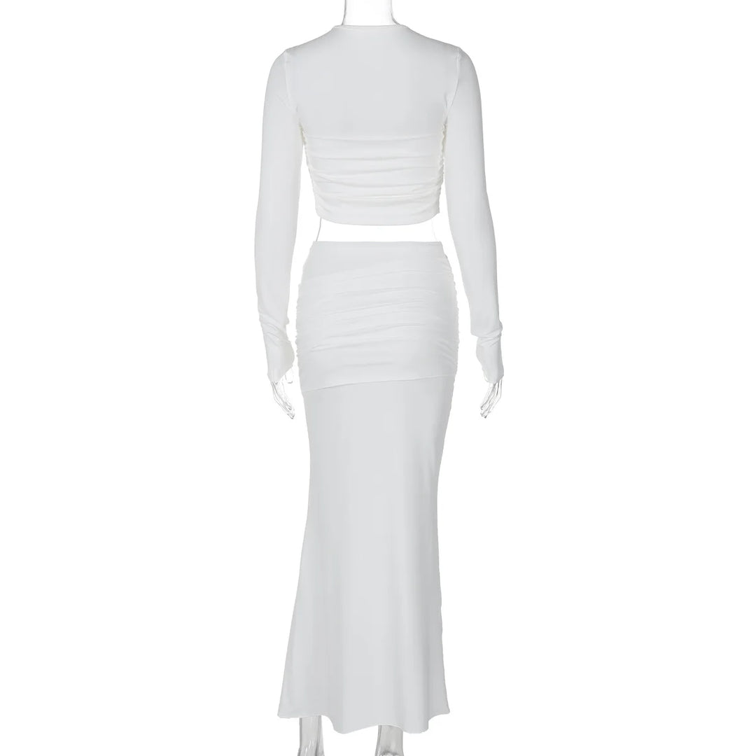 Two-Piece Set with Ruching, Crop Top, and Maxi Skirt - Yahel