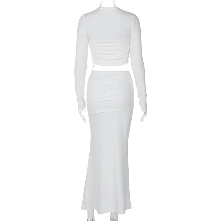 Two-Piece Set with Ruching, Crop Top, and Maxi Skirt - Yahel