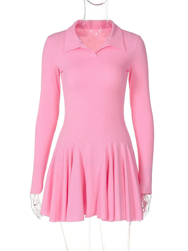 Knitted A-line mini dress with polo collar - Regina