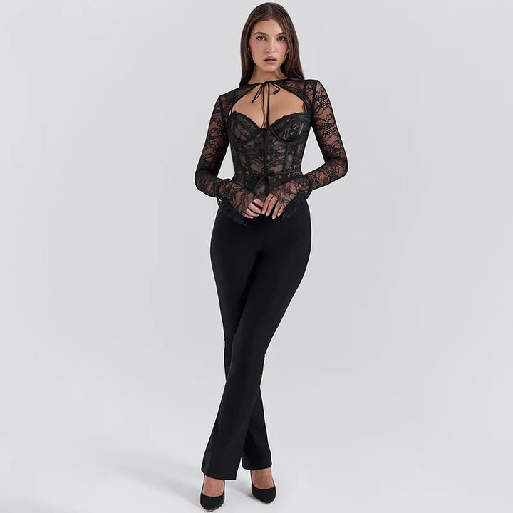 Lace corset top with lace sleeve decoration - Mila