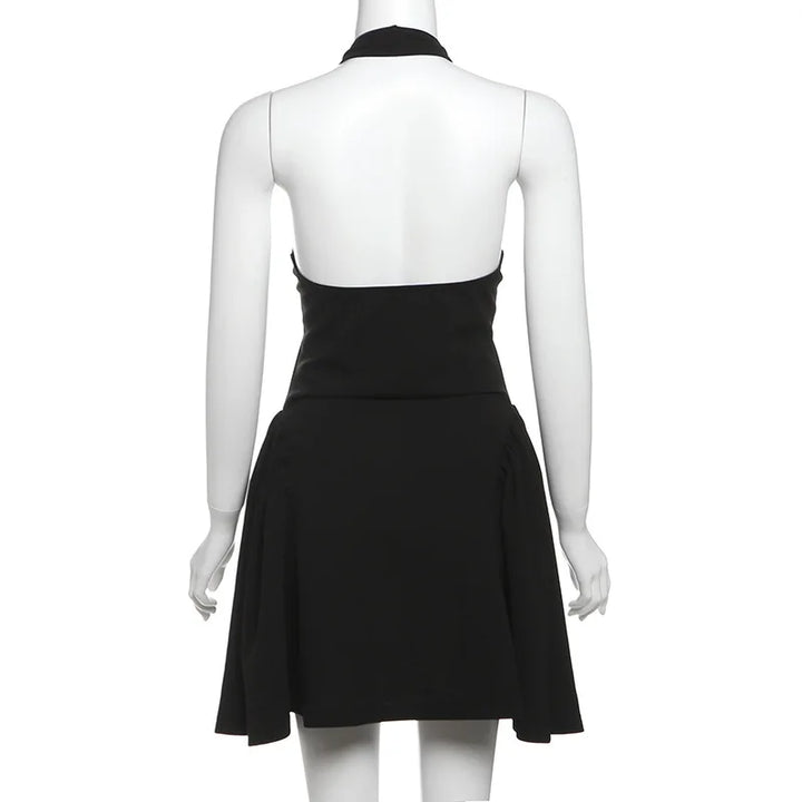Fitted A-line Mini Dress with V-Neck Collar - Marlowe