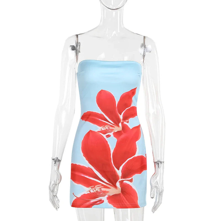 Strapless mini dress with floral print detail - Shay Lee