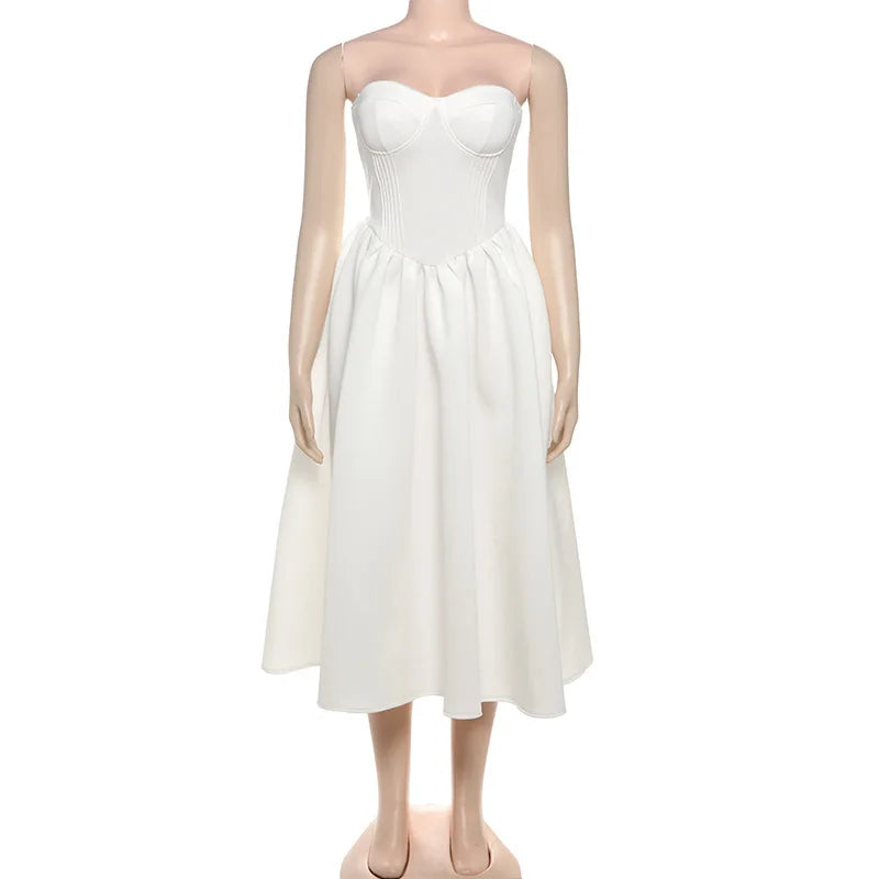Strapless Midi Dress with A-Line and Elegant Design - Simone