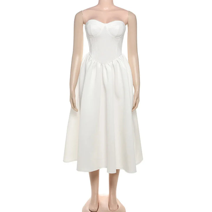 Strapless Midi Dress with A-Line and Elegant Design - Simone