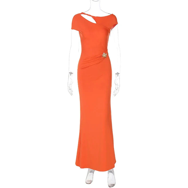 Maxi Open Back Dress with Flower Buckle Detail - Marina