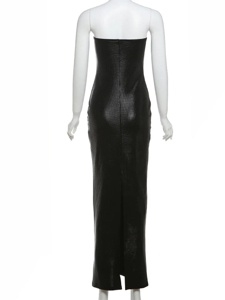 Maxi Strapless Dress with Sparkling Square Pattern - Melanie