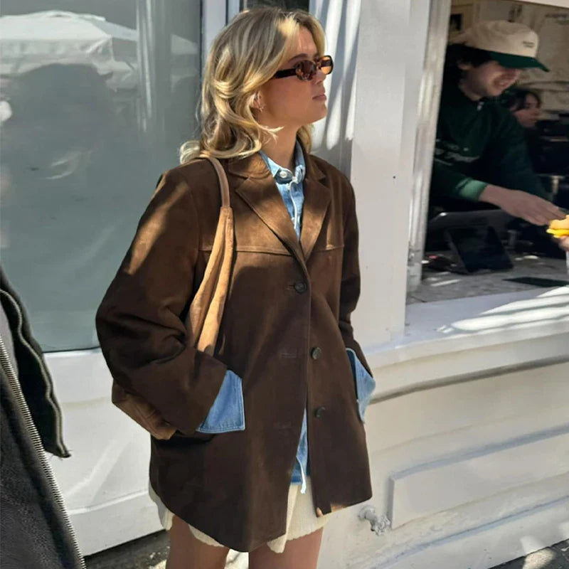 Suede Jacket with Button Details - Jale