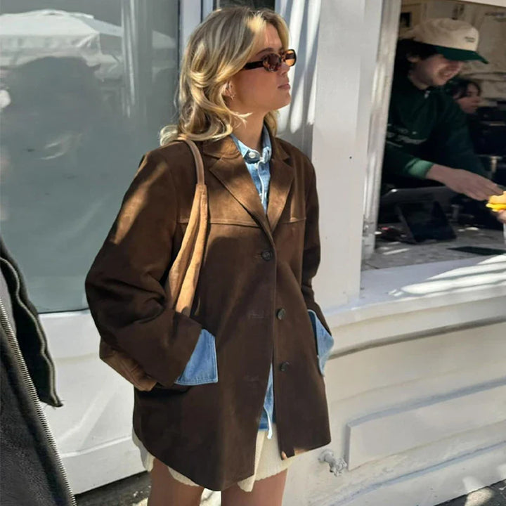 Suede Jacket with Button Details - Jale
