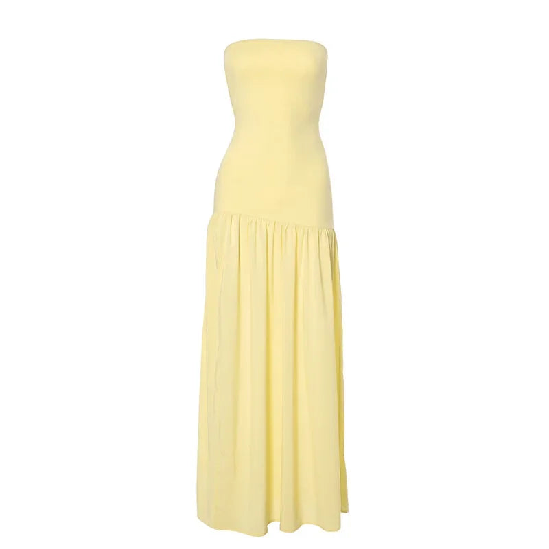 Maxi Strapless Chiffon Dress with Slit Detail - Pia