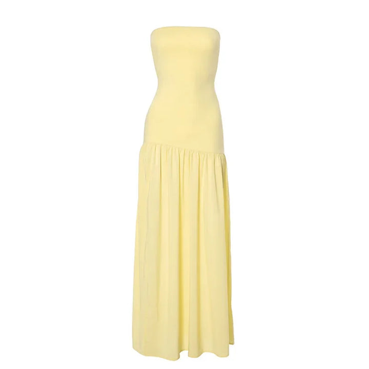 Maxi Strapless Chiffon Dress with Slit Detail - Pia