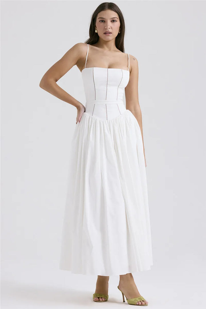 Country Style Maxi Dress with A-Line and Spaghetti Straps - Joelle