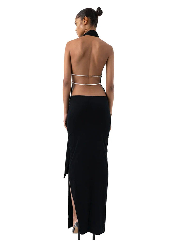 Maxi Dress with Chain Detail on Back and Neck Tie - Annalise