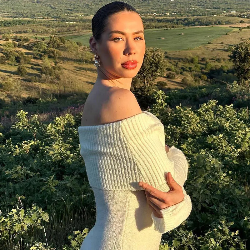 Knitted midi dress with off-shoulder - Liri
