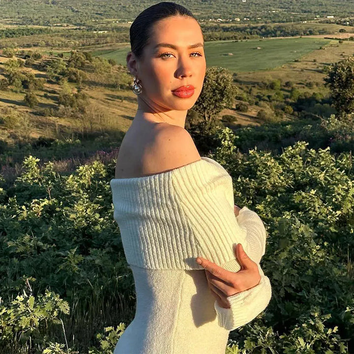 Knitted midi dress with off-shoulder - Liri