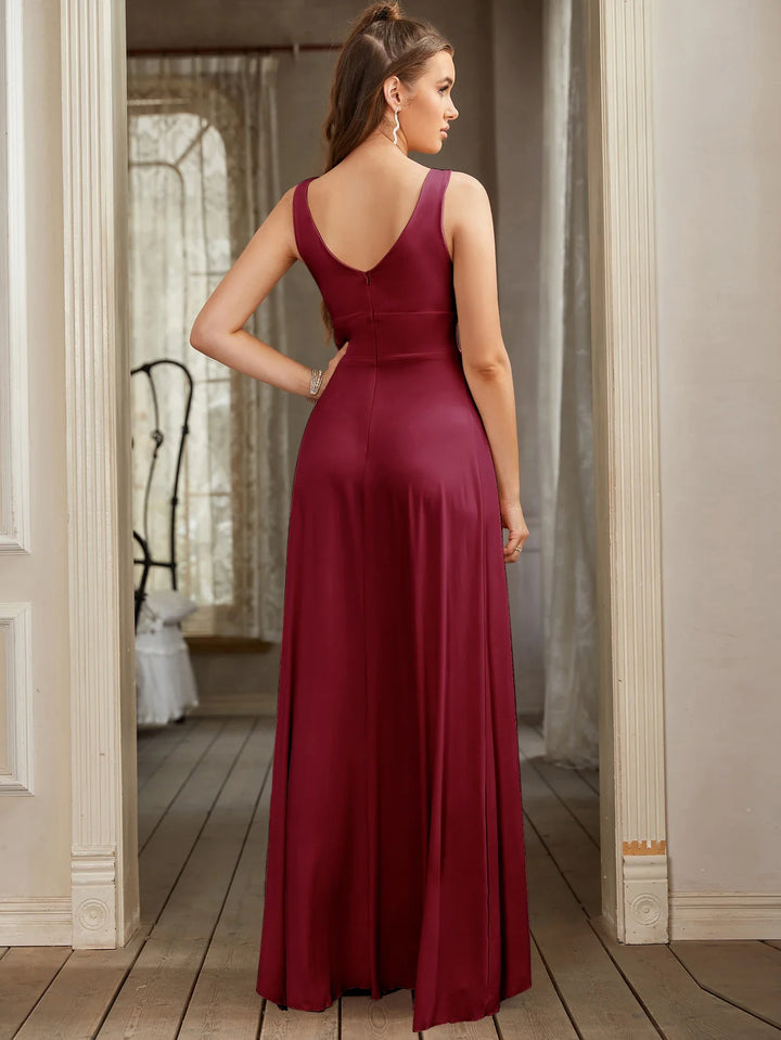 Elegant Maxi Dress with Slit, V-Neck, and Open Back - Noya Lee