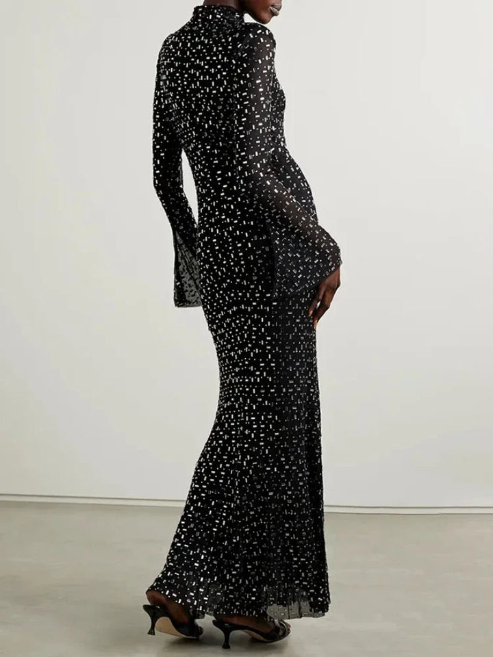 Luxurious Evening Maxi Dress with Sparkling Diamond Embellishment and Turtleneck Collar - Emerson
