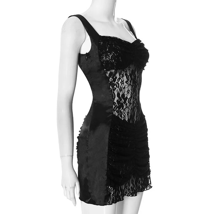 Satin Mini Dress with Lace Decoration and Ruched Design - Leona