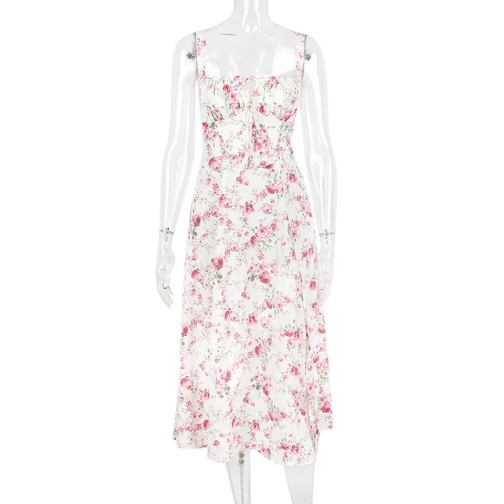 Summer Midi Dress with Rustic Design and Slit Decoration - Angelica