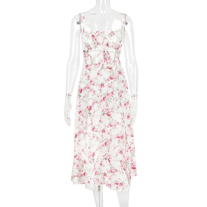Summer Midi Dress with Rustic Design and Slit Decoration - Angelica