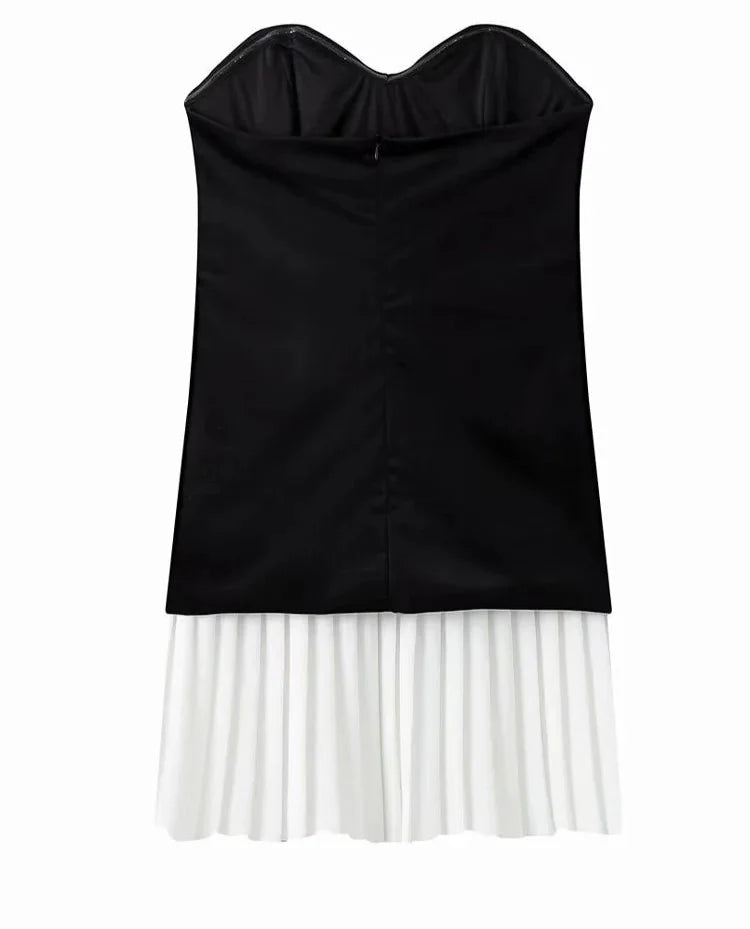 Strapless Velvet Mini Dress with Pleated Skirt Design - Evie