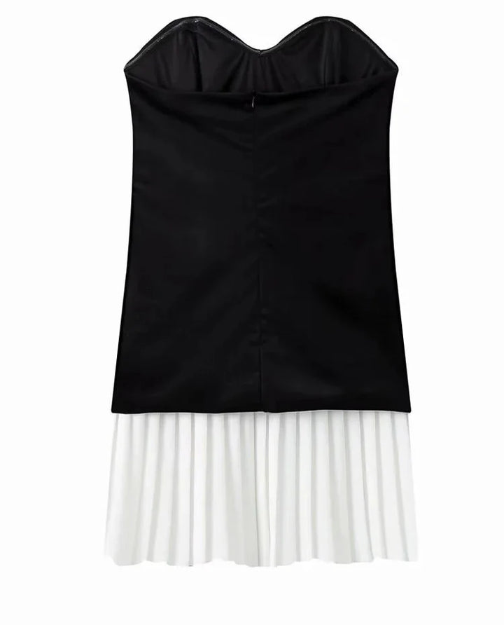 Strapless Velvet Mini Dress with Pleated Skirt Design - Evie