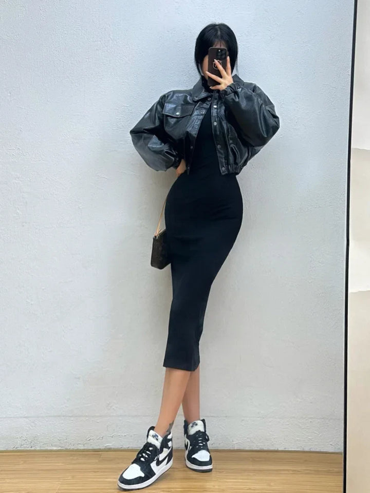 Fitted Knitted Midi Dress with Turtleneck - Kira