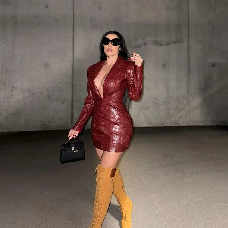 Faux Leather Mini Dress with Studded Design - Genevieve
