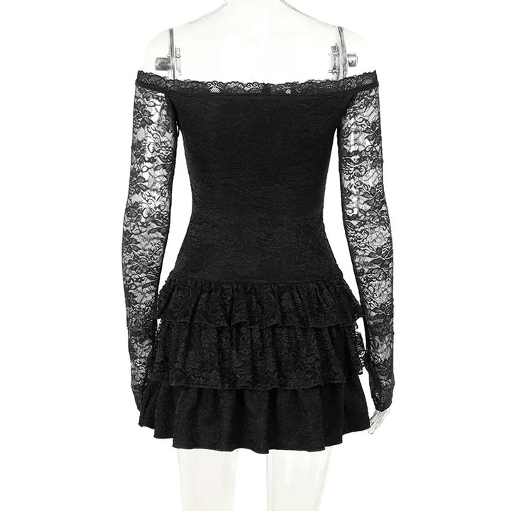 Lace Mini Dress with Ruffle and Off-Shoulder - Shay