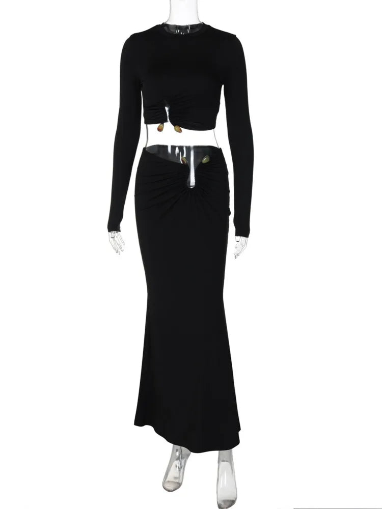 Two-piece set with top and maxi skirt with buckle design - Jessica